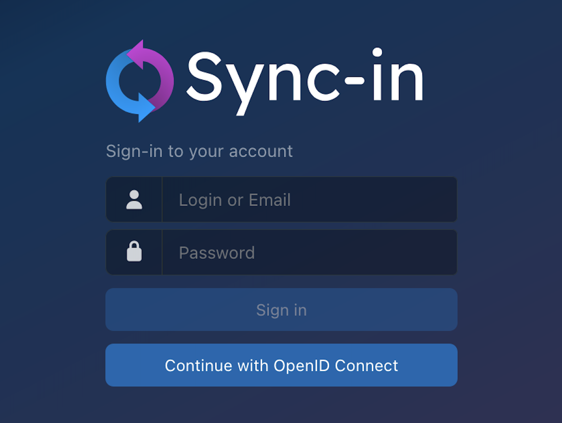Sync-in OpenID Connect authentication screen