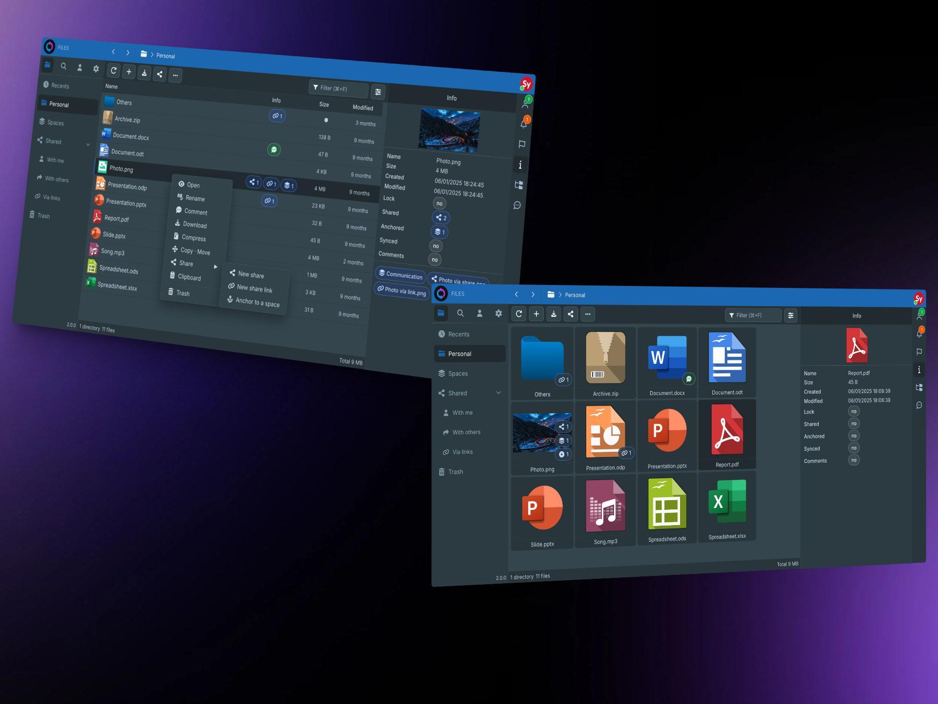 Refreshed Sync-in web interface in light and dark themes