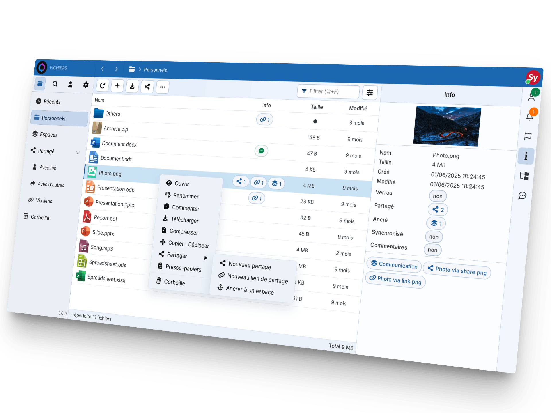 Interface de gestion de fichiers Sync-in