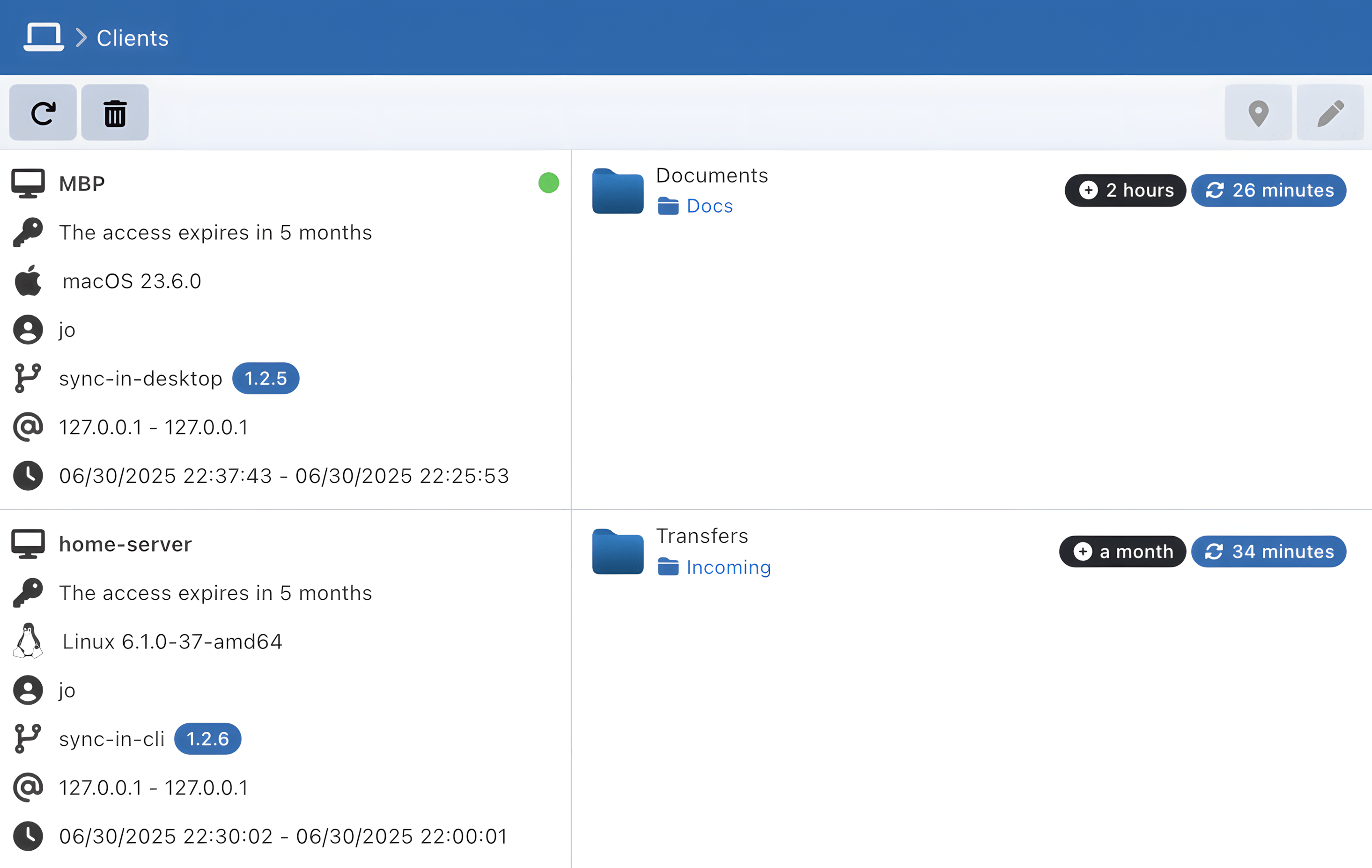 Clients Clients applicatifs Sync-in et chemins de synchronisation