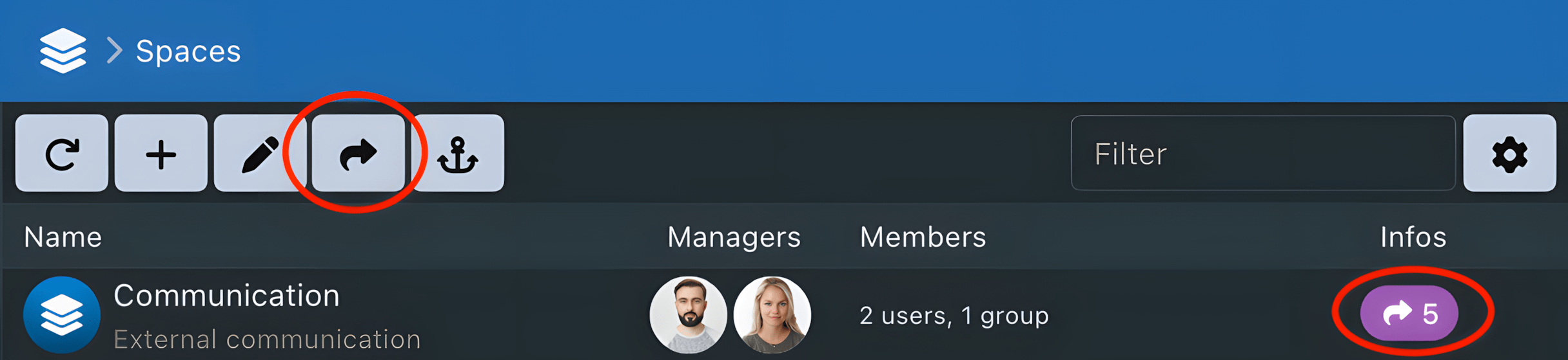 Compteur de partages pour un espace collaboratif Sync-in