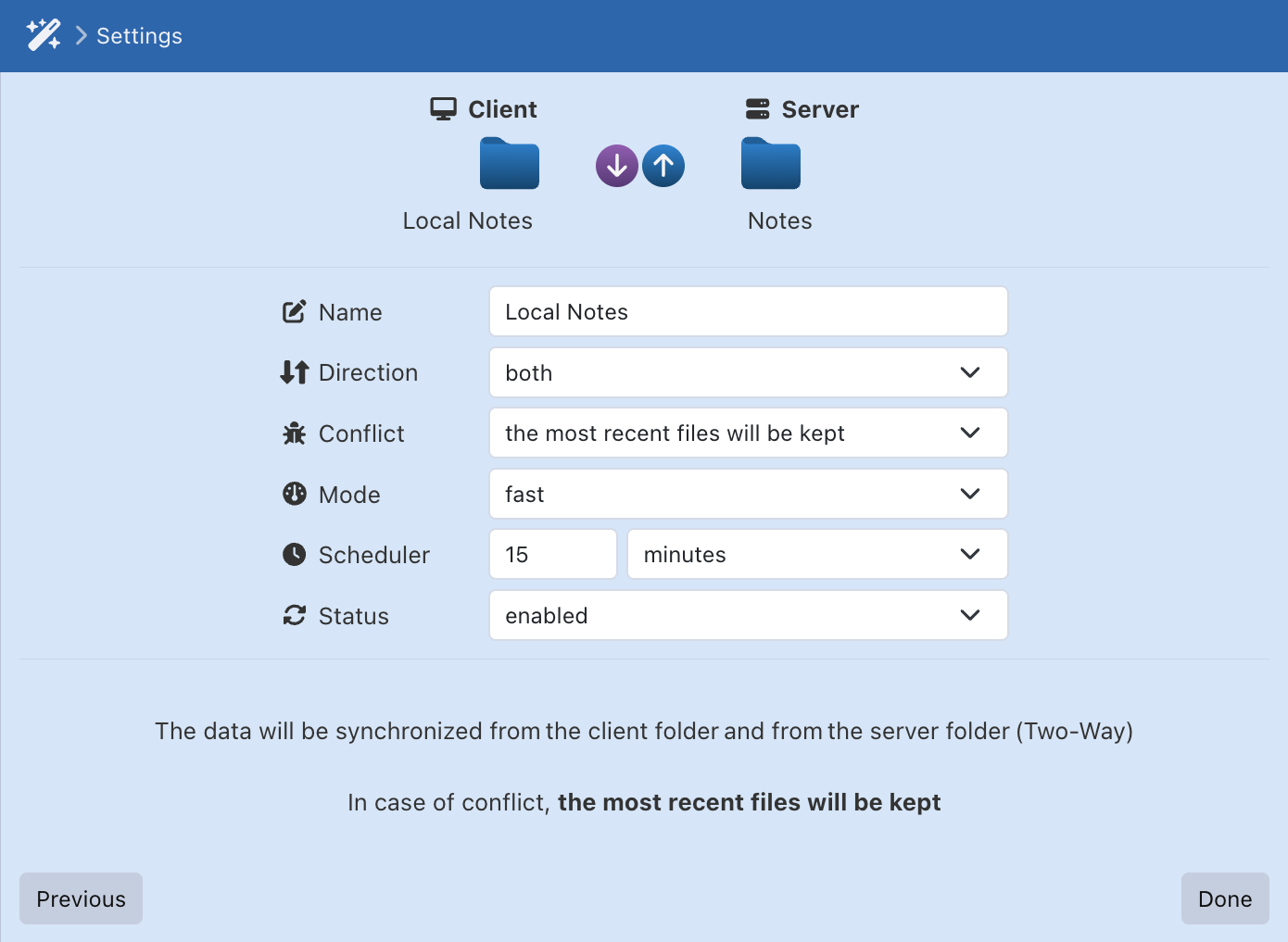 Paramètres de synchronisation desktop dans Sync-in