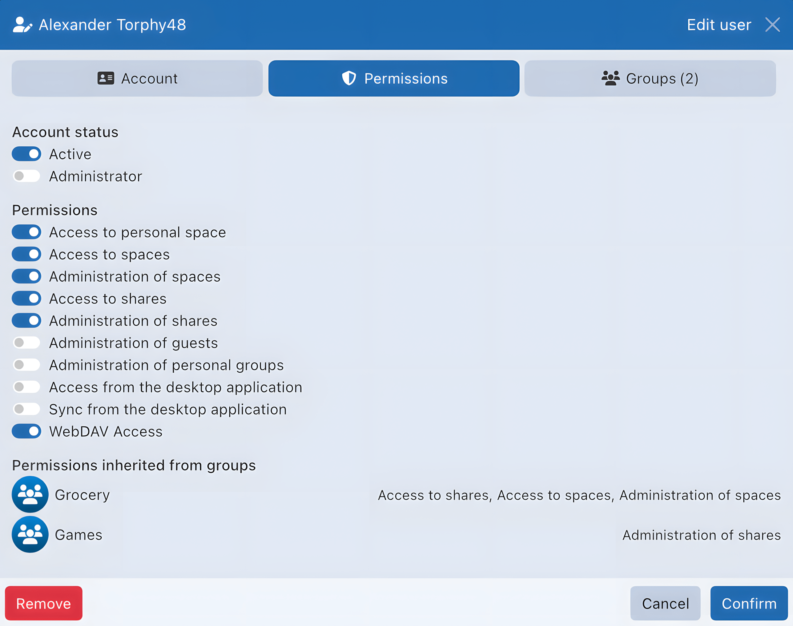 Configuration des permissions utilisateur dans Sync-in