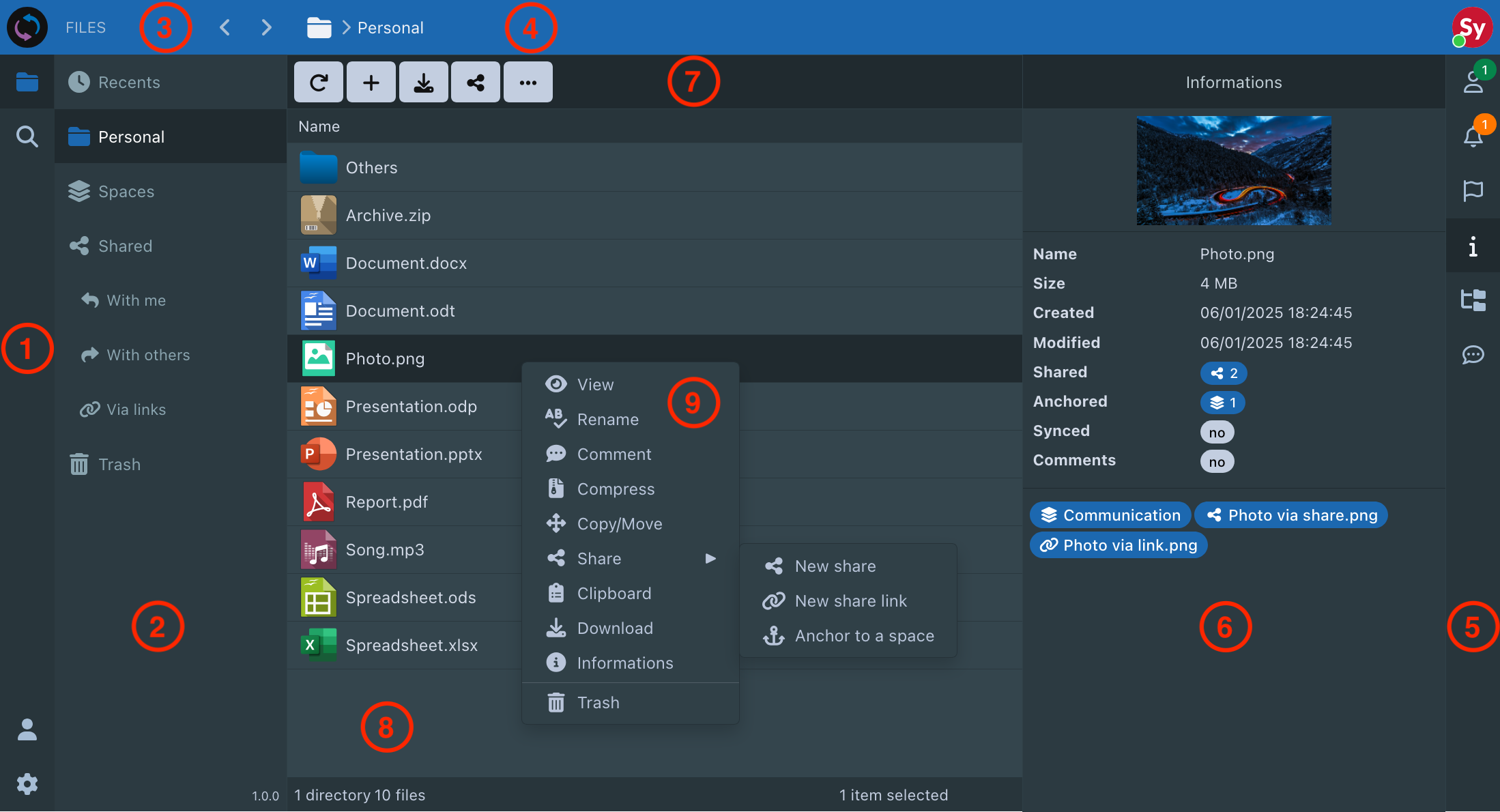 Vue d'ensemble de l'interface web Sync-in