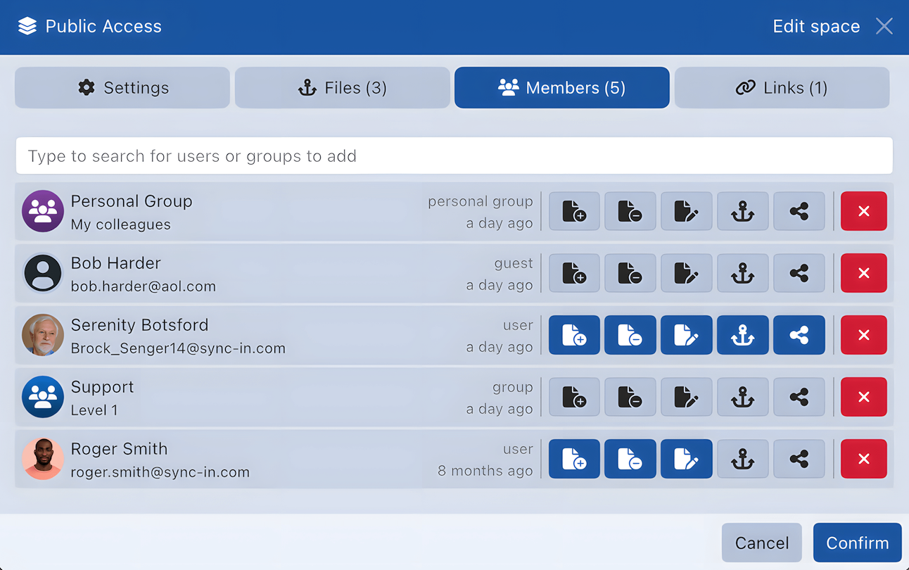 Gestion des utilisateurs, invités et groupes dans Sync-in