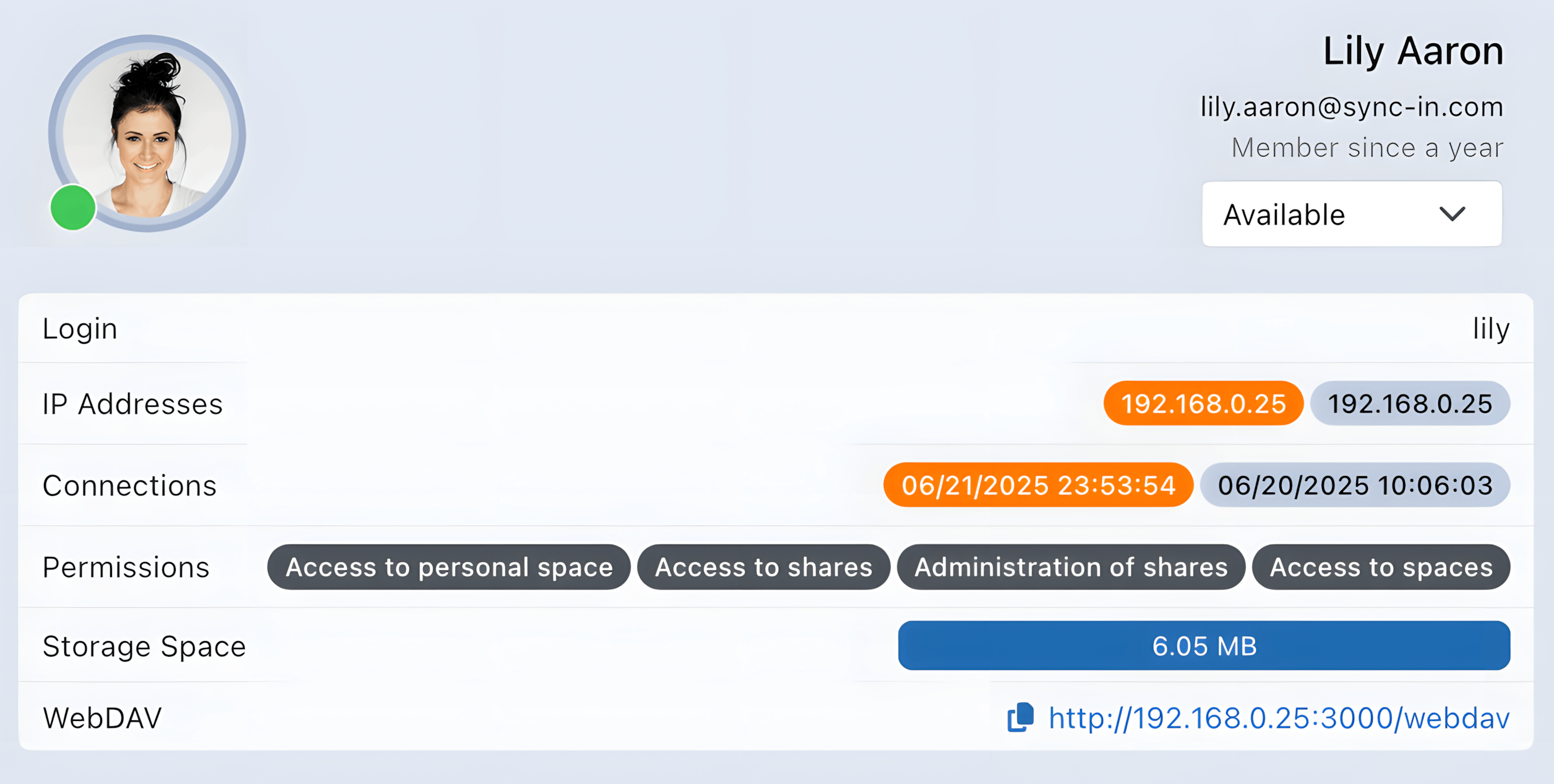 Profile Sync-in account profile and security overview