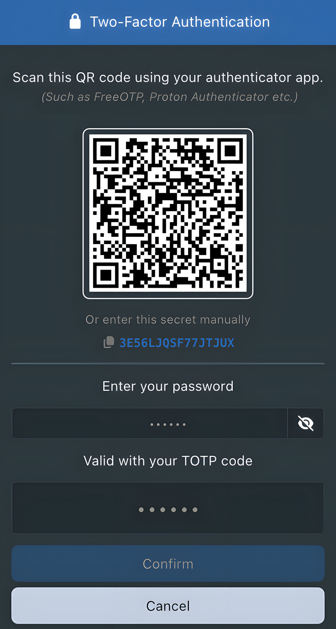 Two-Factor Authentication Step 1 Sync-in two-factor authentication enrollment form