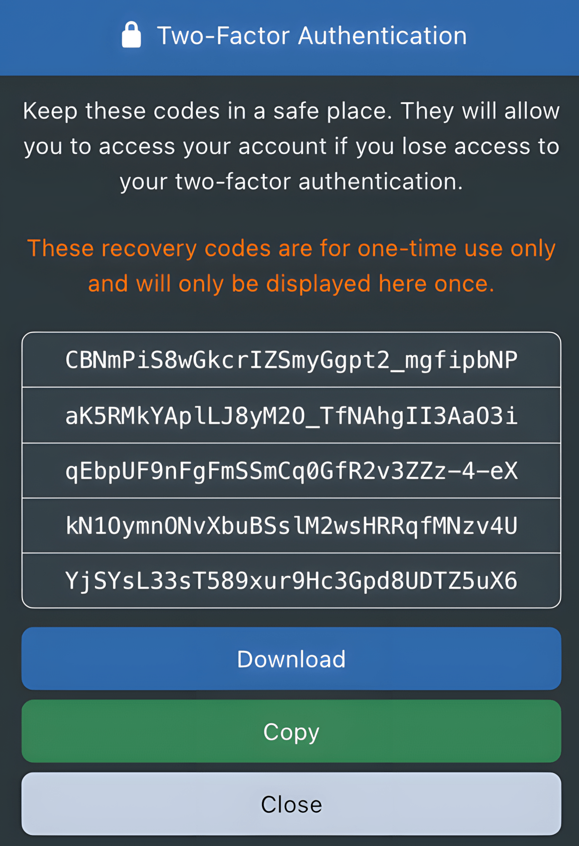 Two-Factor Authentication Step 2 Sync-in two-factor authentication recovery codes