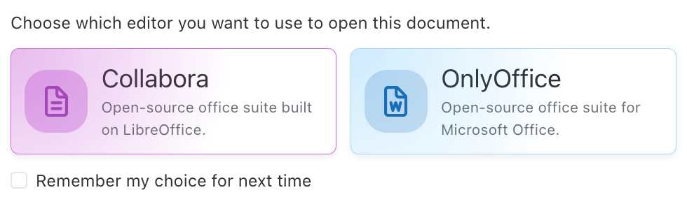 Sync-in editor selection between Collabora Online and OnlyOffice