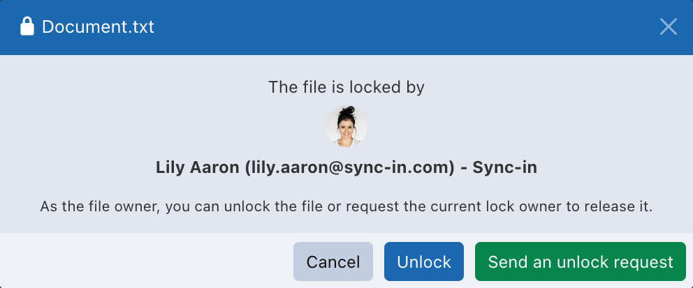 Unlock Request Sync-in unlock request action for a locked file