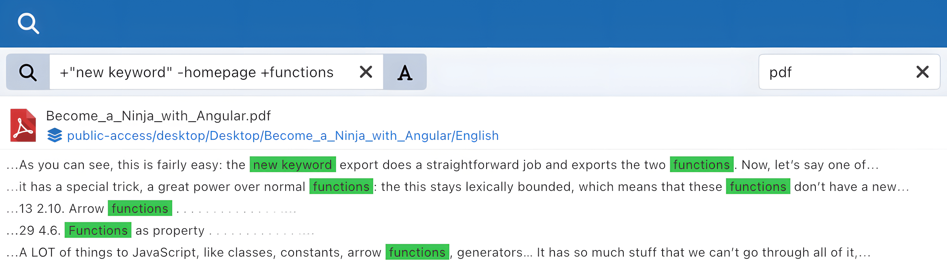 Full-Text Search Sync-in full-text search results inside document content
