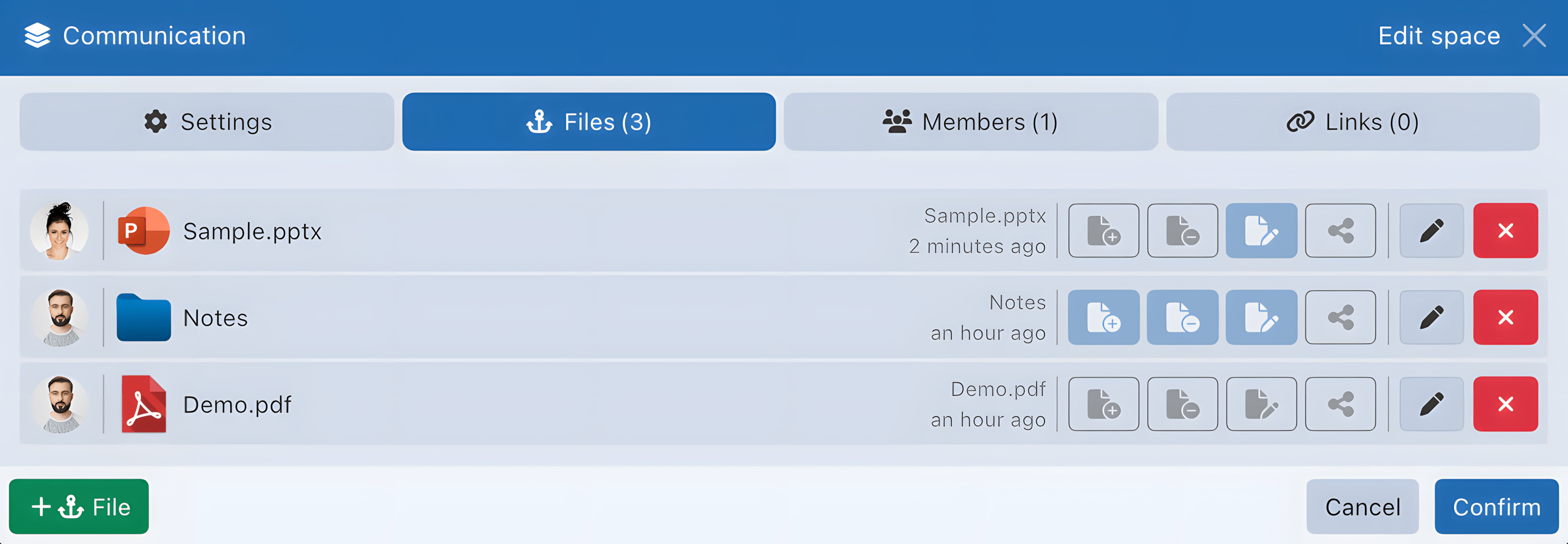 Anchored file management Sync-in anchored file management in space settings