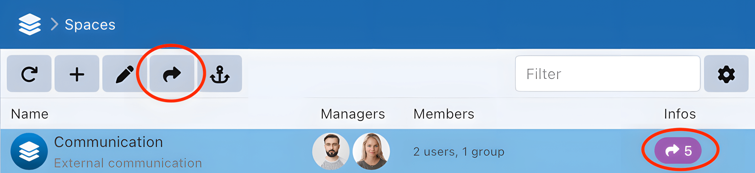 Space shares Sync-in share count for a collaborative space