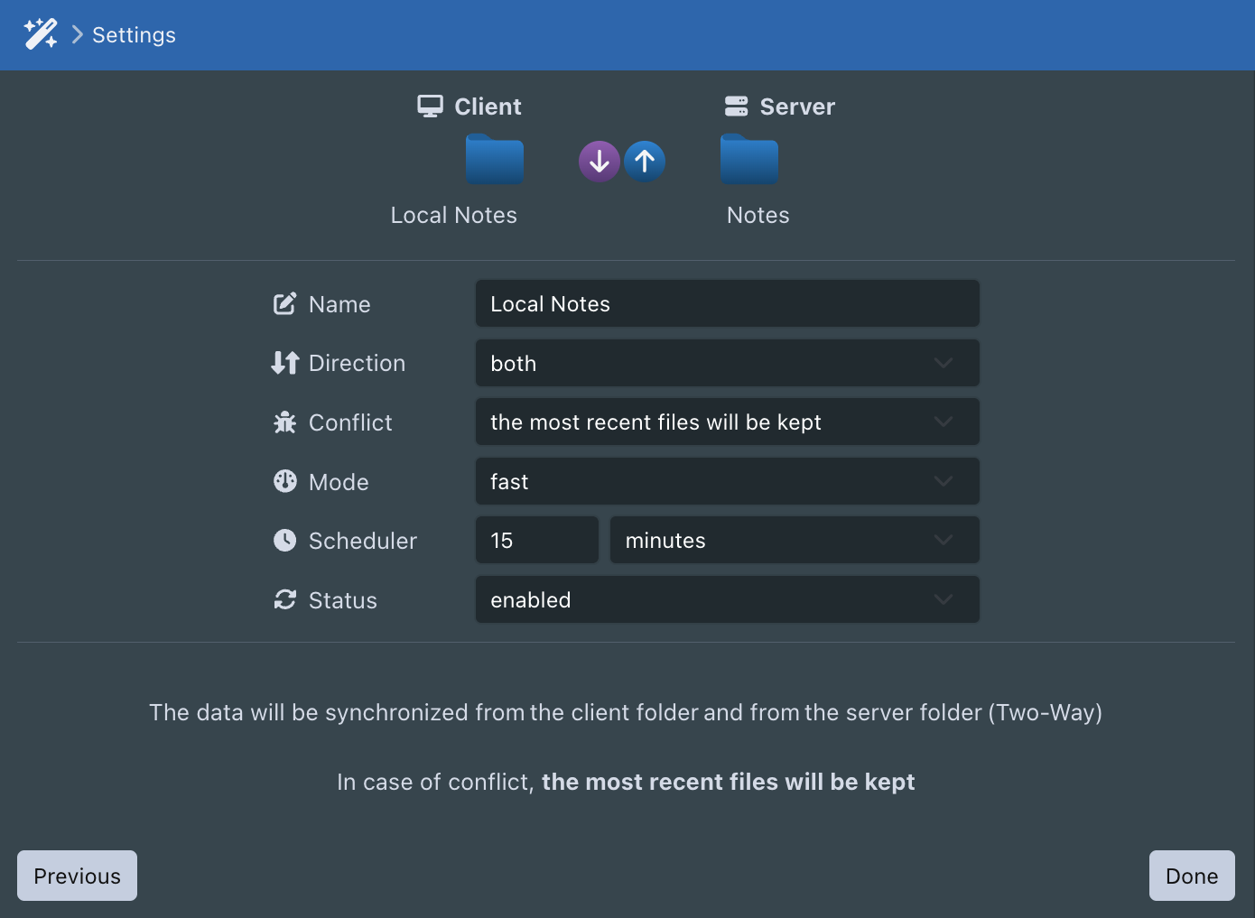 Sync-in desktop synchronization settings
