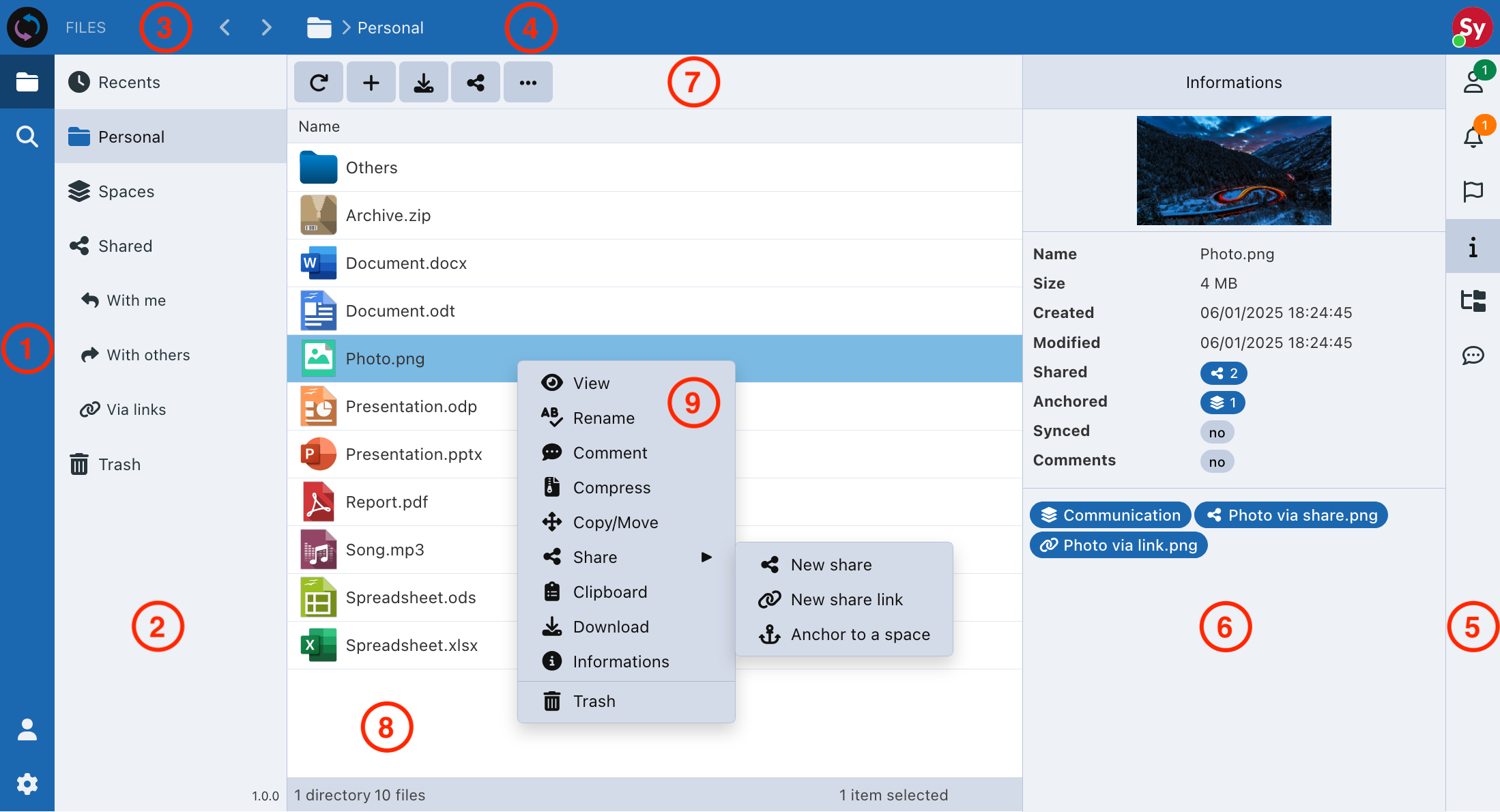 Interface overview Sync-in web interface layout overview