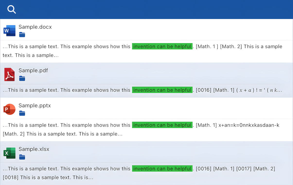 Sync-in full-text search results interface